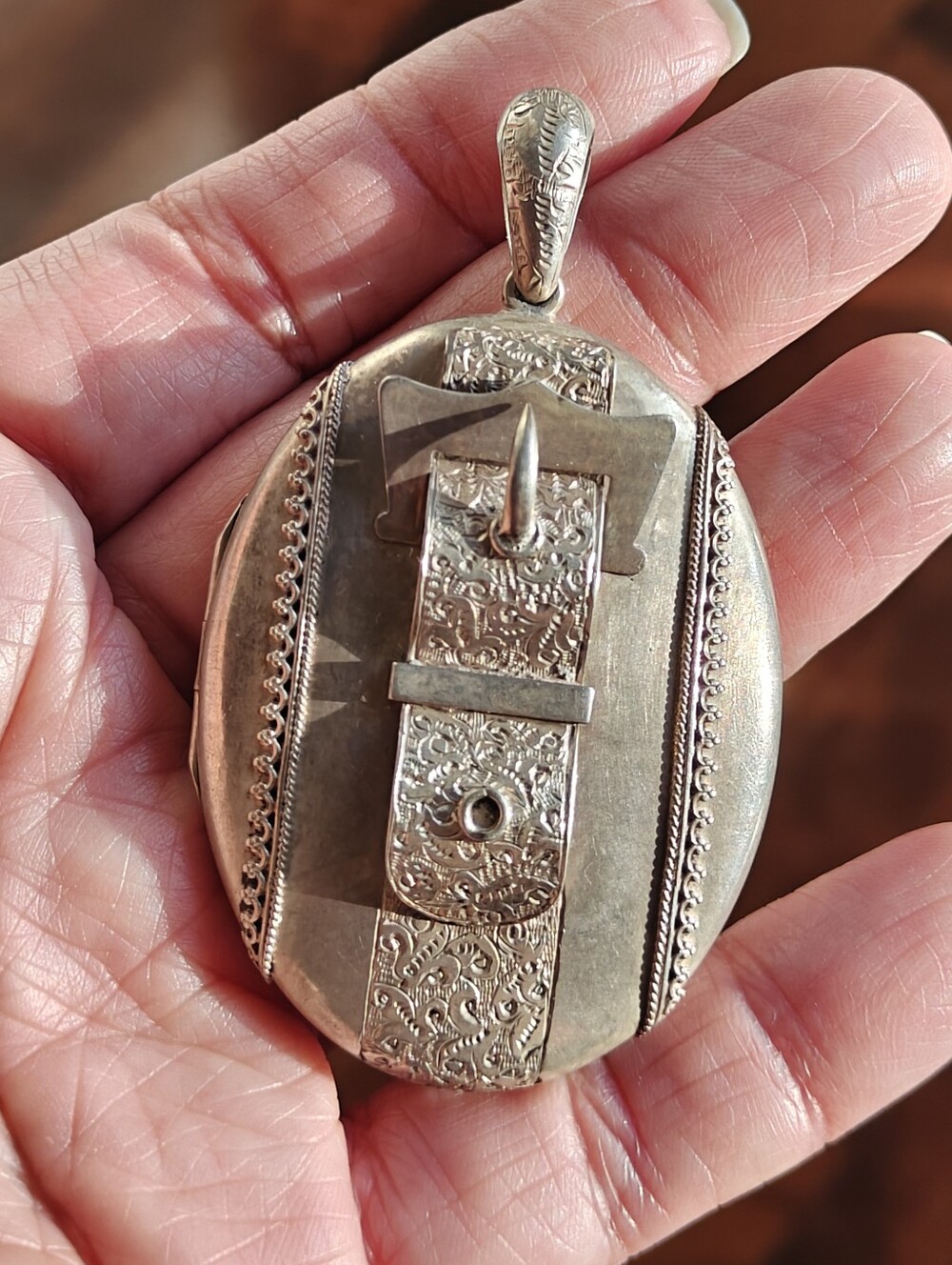 Victorian Belt Buckle Locket Sterling Silver